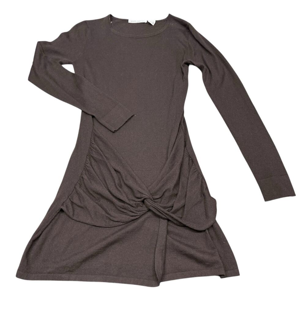 Autumn Cashmere 100% Cashmere Tunic Sweater Dress Medium Brown Twist Front